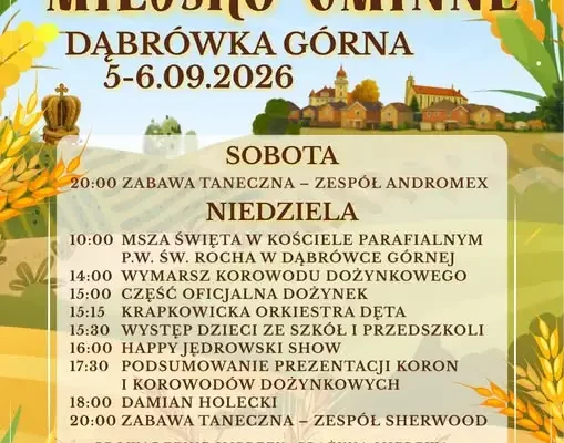 Dożynki Miejsko-Gminne 2026 w Dąbrówce Górnej – święto plonów już we wrześniu