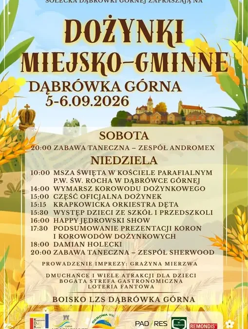 Dożynki Miejsko-Gminne 2026 w Dąbrówce Górnej – święto plonów już we wrześniu