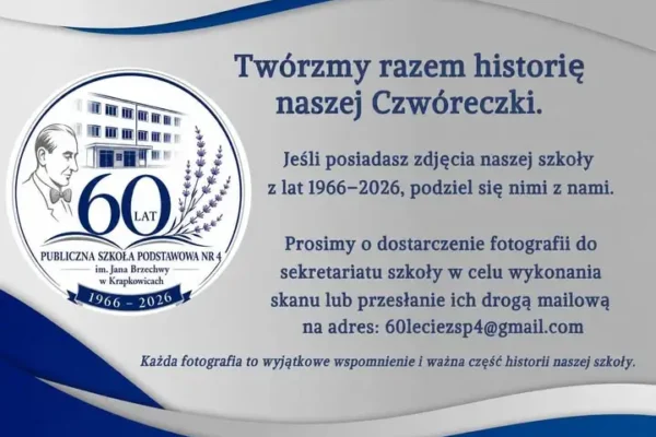 Zbieramy wspomnienia: Szkoła Podstawowa nr 4 w Krapkowicach prosi o zdjęcia z lat 1966–2026