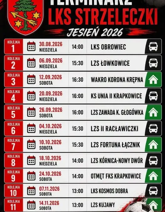 LKS Strzeleczki prezentuje terminarz jesieni 2026/2027