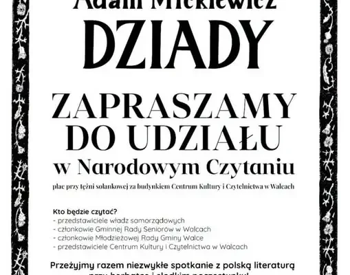 Narodowe Czytanie 2026 w Walcach: „Dziady” Mickiewicza na tężni solankowej