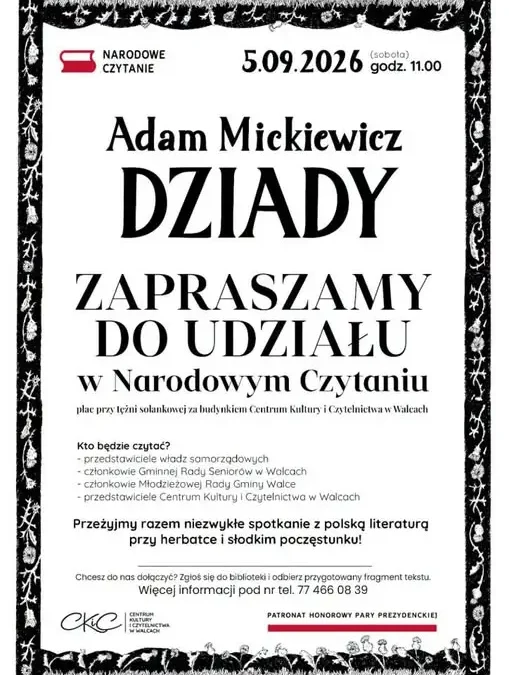 Narodowe Czytanie 2026 w Walcach: „Dziady” Mickiewicza na tężni solankowej