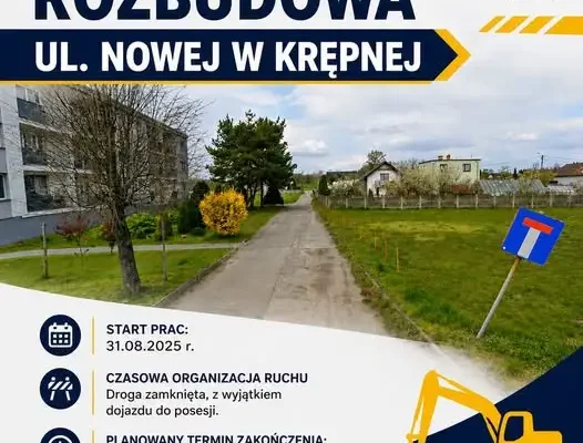 Rusza rozbudowa ul. Nowej w Krępnej – droga zamknięta do listopada