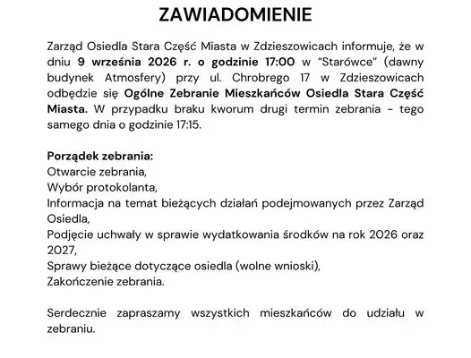 Zebranie mieszkańców osiedla Stara Część Miasta w Zdzieszowicach – 9 września