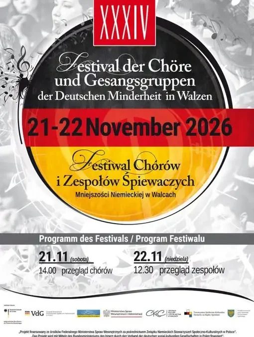 34. Festiwal Chórów i Zespołów Śpiewaczych Mniejszości Niemieckiej w Walcach – zaproszenie
