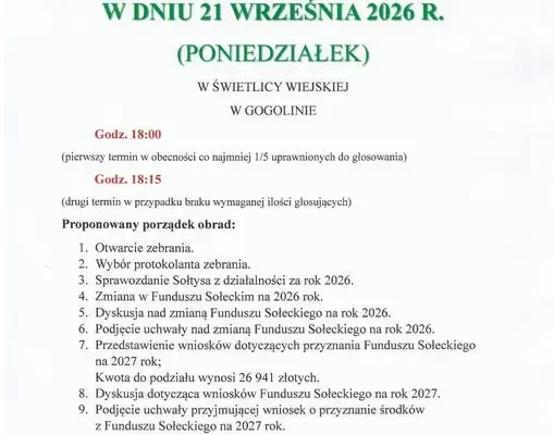 Zebranie wiejskie w Gogolinie – kluczowe decyzje o Funduszu Sołeckim