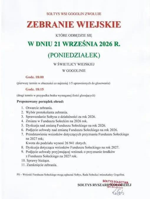Zebranie wiejskie w Gogolinie – kluczowe decyzje o Funduszu Sołeckim