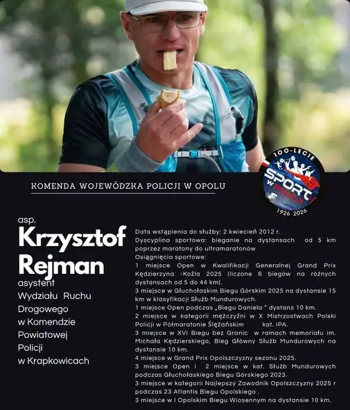 Asp. Krzysztof Rejman walczy o tytuł Najpopularniejszego Sportowca 100-lecia Policji