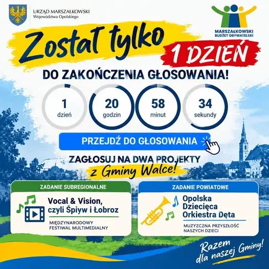 Ostatni dzień głosowania w Marszałkowskim Budżecie Obywatelskim – dwa projekty z Gminy Walce walczą o wsparcie