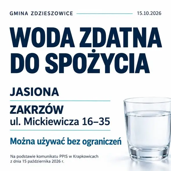 Sanepid: Woda z wodociągu Oleszka znów zdatna do picia w Jasionie i części Zakrzowa