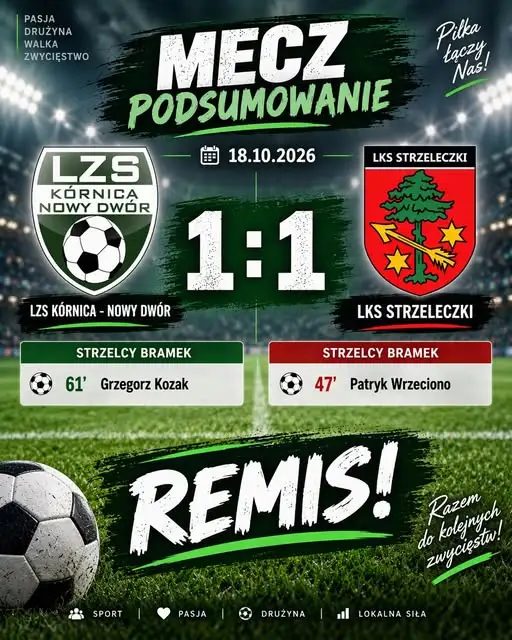 Remis w meczu LZS Kórnica – Nowy Dwór. Obie drużyny podzieliły się punktami