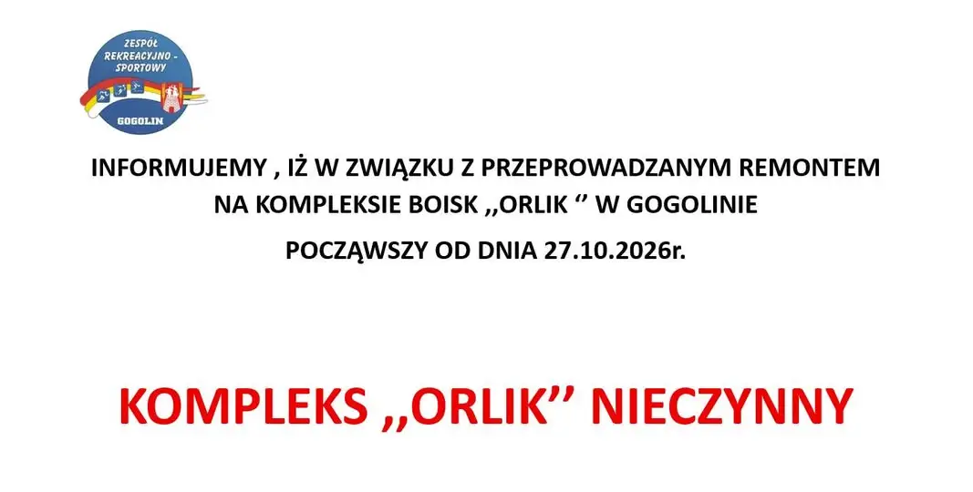 Remont Orlika w Gogolinie. Kompleks będzie nieczynny od 27 października